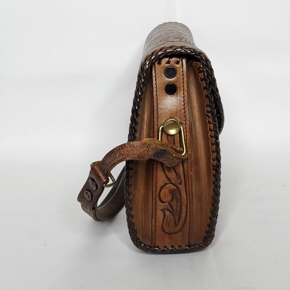 Vintage Leather Tooled Saddle Bag Purse Brown Floral Western Cowgirl Jo-O-Kay - Picture 3 of 16